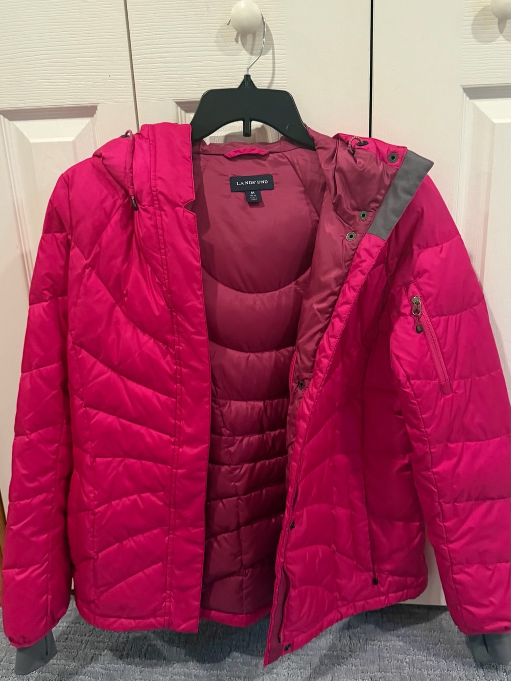 Lands' End Women's Bright Pink Hooded Puffer Jacket